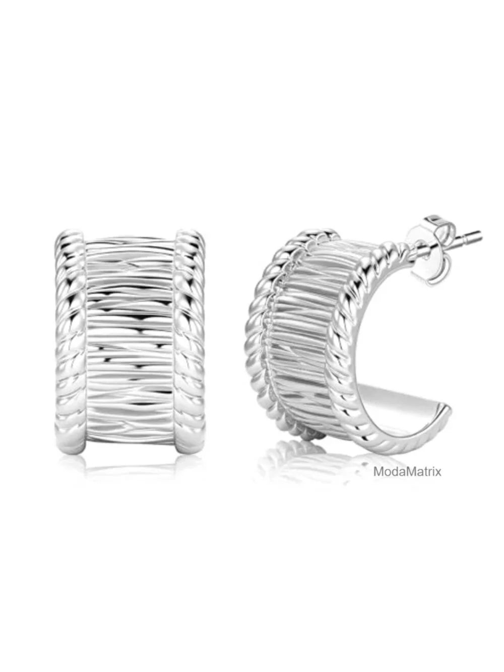 Chunky Twisted Hoop Earrings for Women - Hypoallergenic Silver Plated Brass